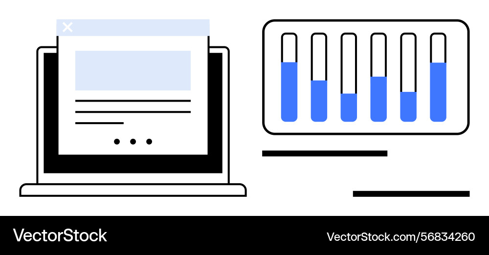 Laptop with open website and analytics data chart Laptop with open website and analytics data chart vector image