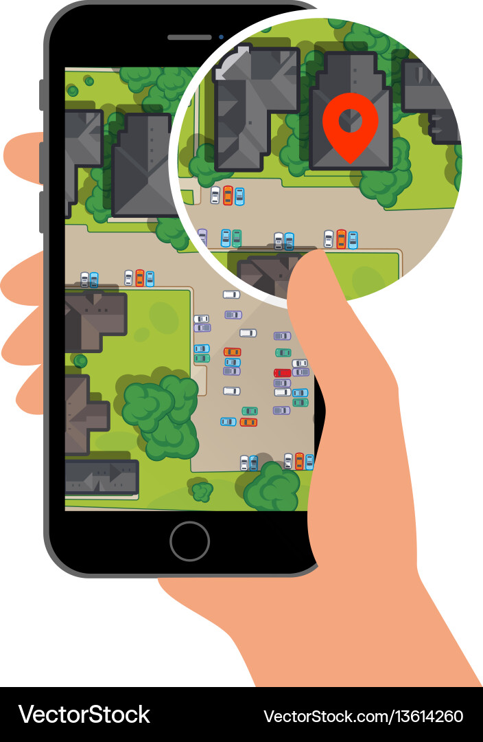Mobile gps navigation on phone with map Mobile gps navigation on phone with map vector image