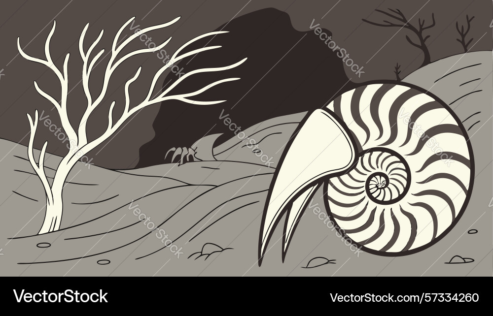Nautilus shell on dry tree branch symbolic vector image
