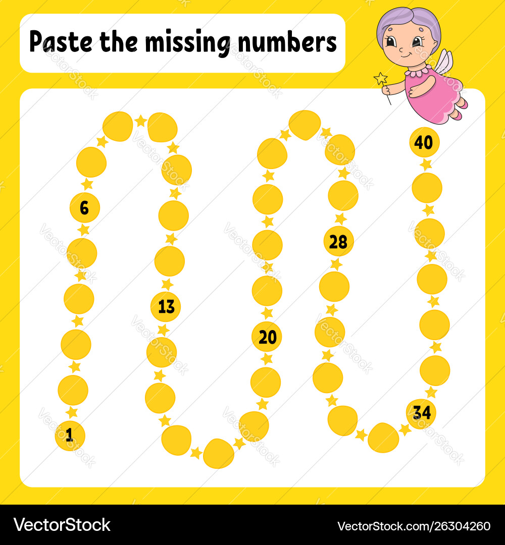 Paste missing numbers handwriting practice vector image