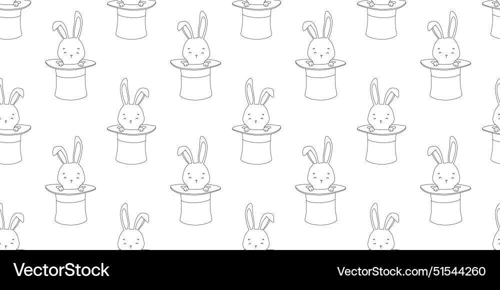 Seamless pattern with outline cute bunny in magic Vector Image
