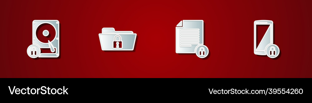 Set hard disk drive and lock folder document Set hard disk drive and lock folder document Vector Image
