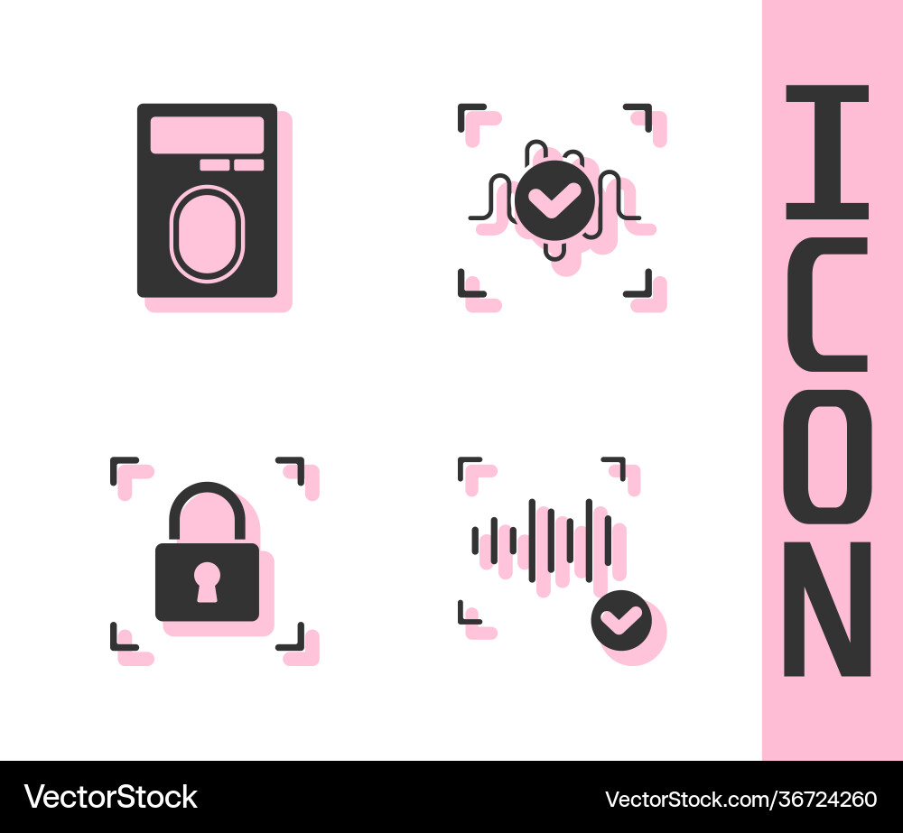 Set voice recognition fingerprint with lock Set voice recognition fingerprint with lock vector image