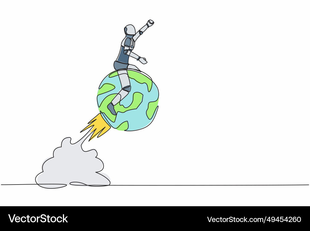 Single continuous line drawing of robot riding Single continuous line drawing of robot riding vector image