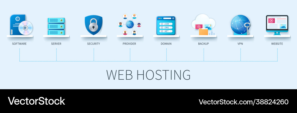 Web hosting banner with icons software server Web hosting banner with icons software server vector image