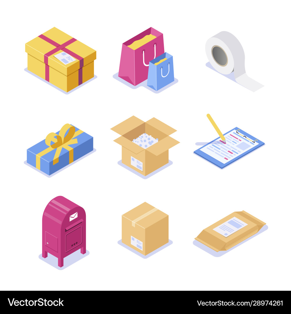 A set isometric objects on topic mail A set isometric objects on topic mail vector image