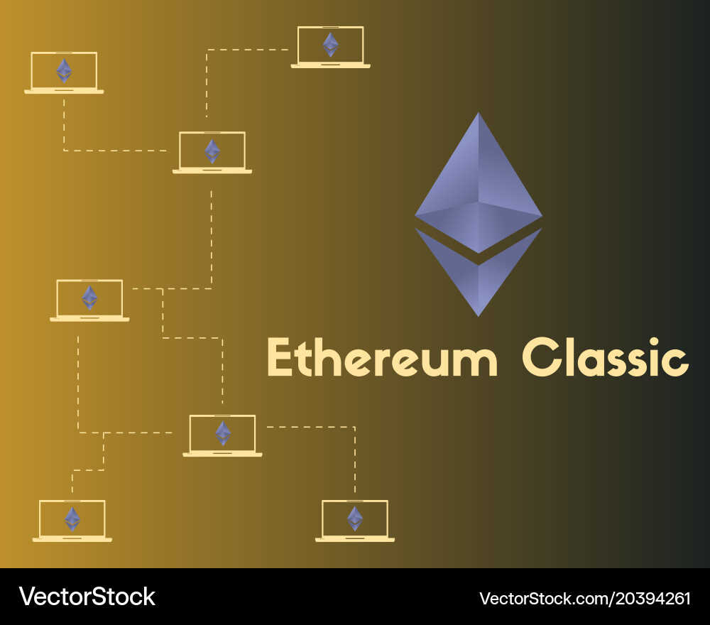 Ethereum classic blockchain networking background vector image