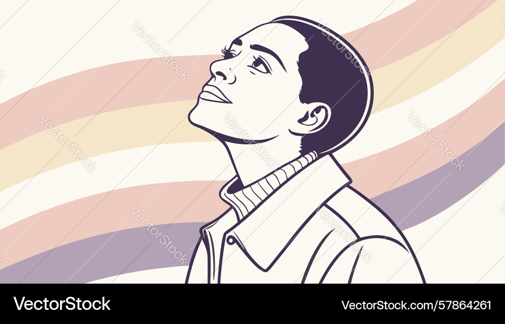 Man with upward gaze hopeful optimistic design Vector Image