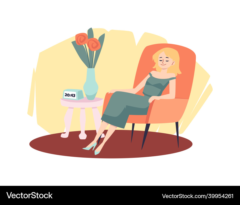 Young blonde woman sleeping in cozy armchair vector image