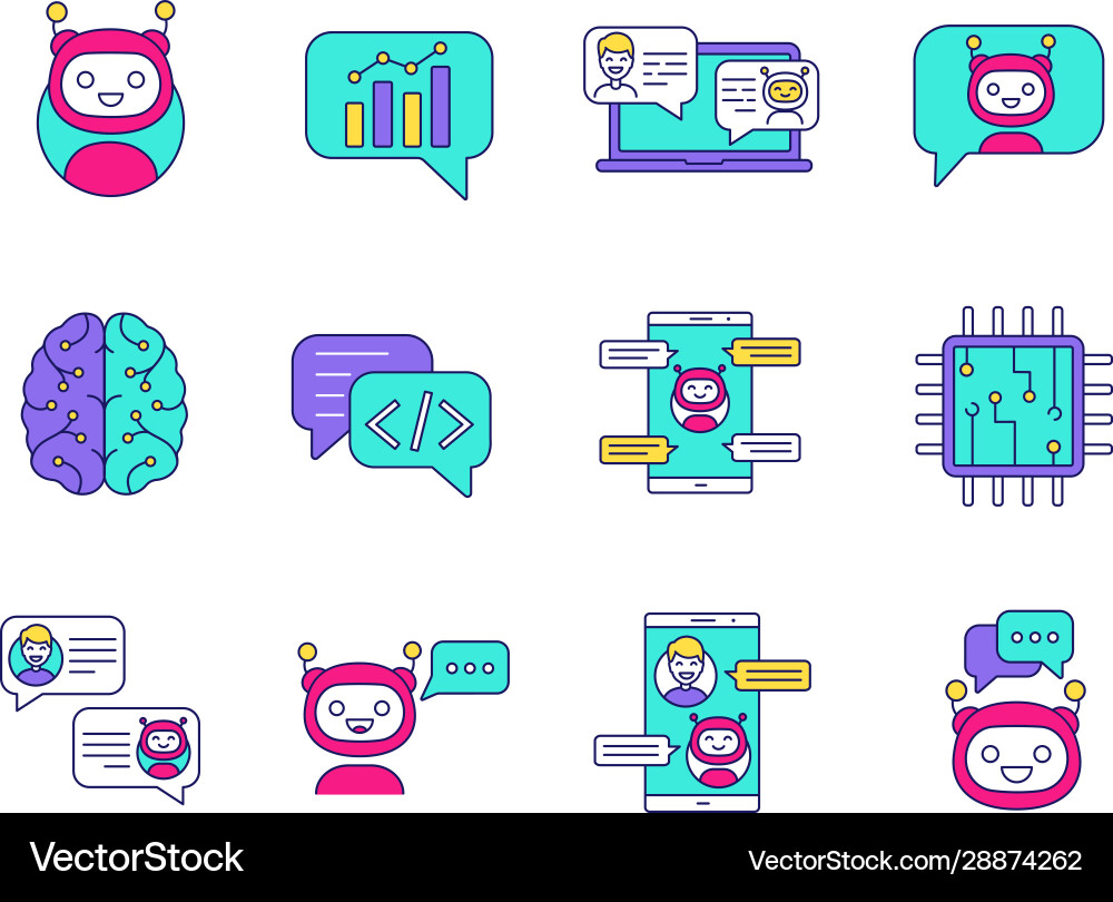 Chatbot color icons set vector image