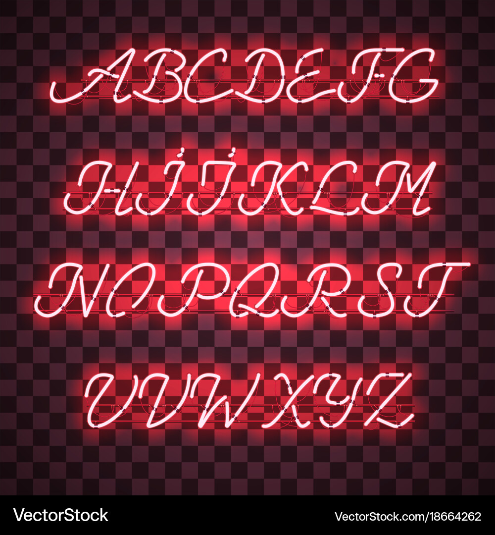 Glowing red neon uppercase script font Vector Image
