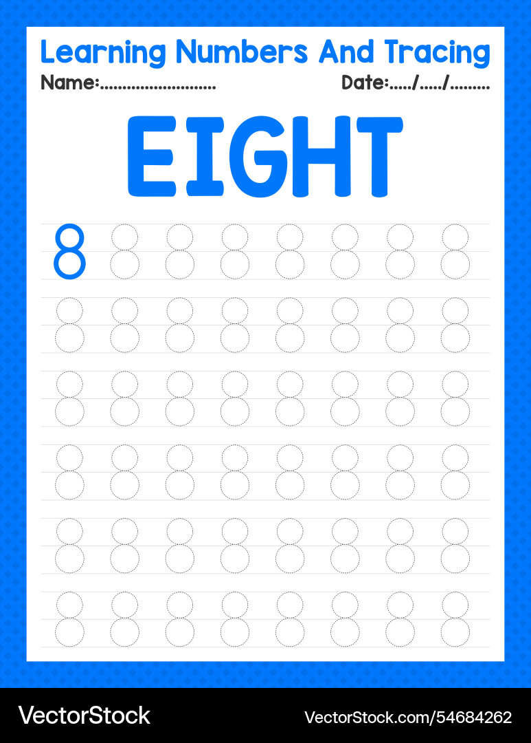 Number eight learning and tracing Number eight learning and tracing vector image