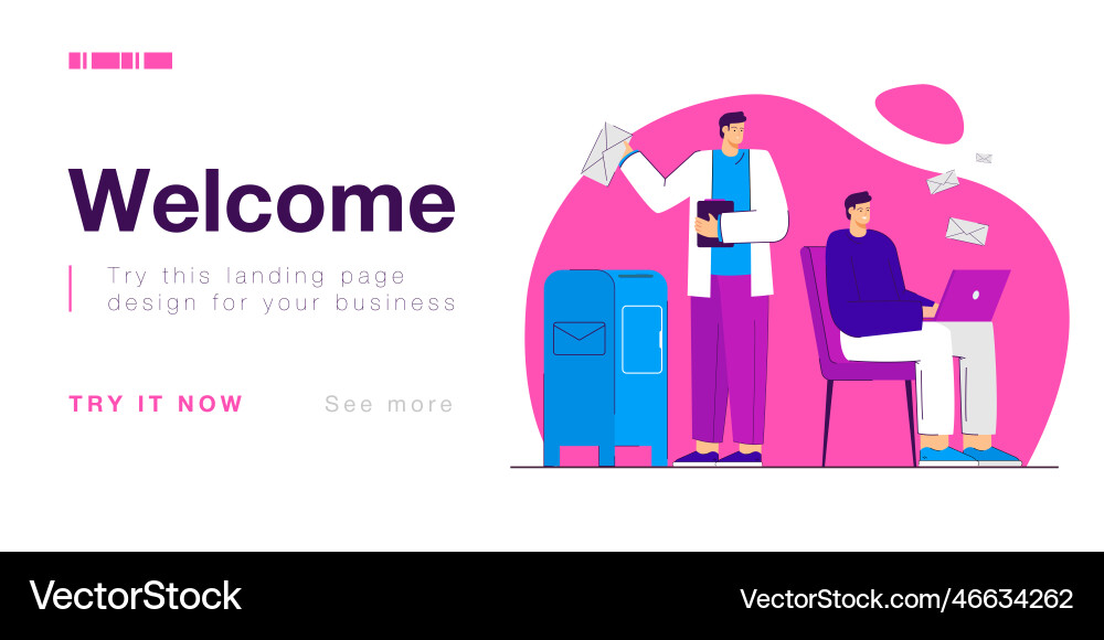 One man sending letter in envelope another using One man sending letter in envelope another using Vector Image