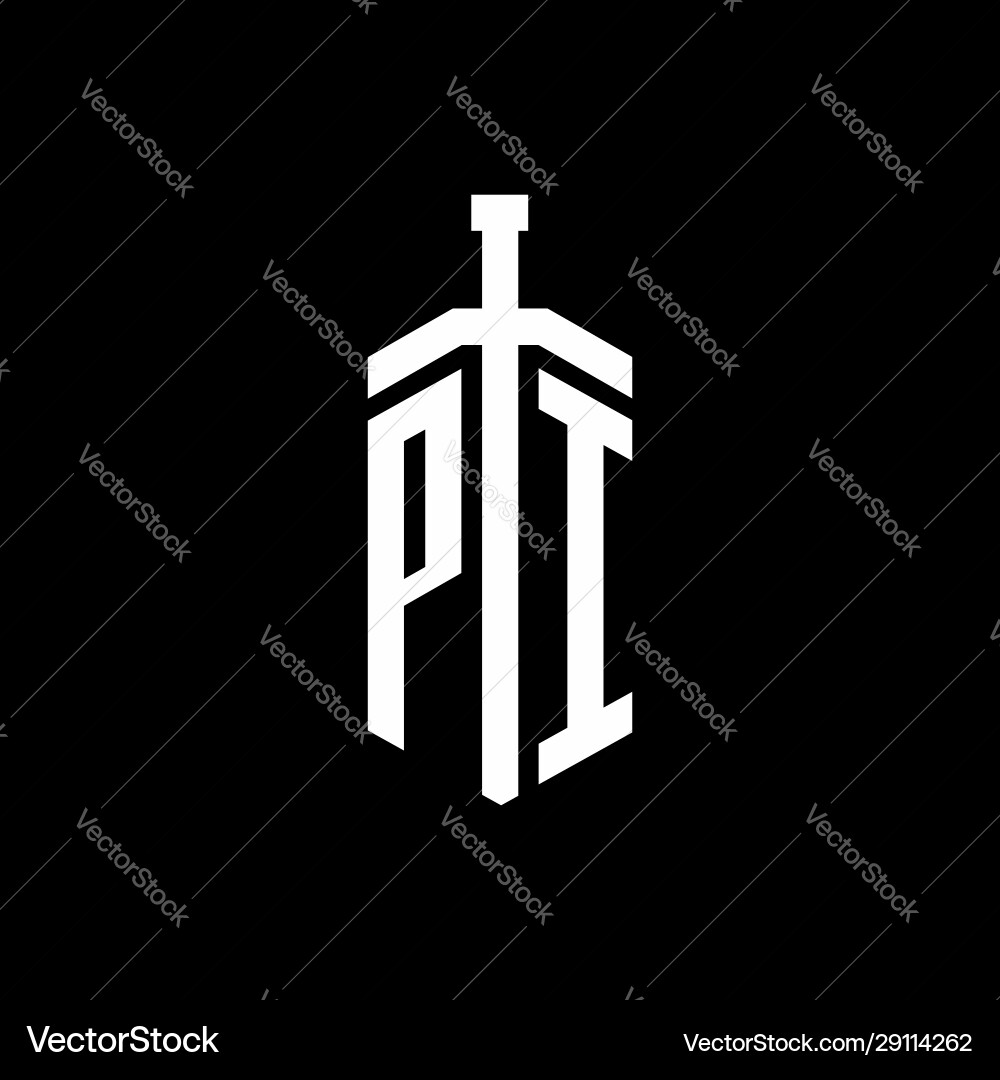 Pi logo monogram with sword element ribbon design Vector Image