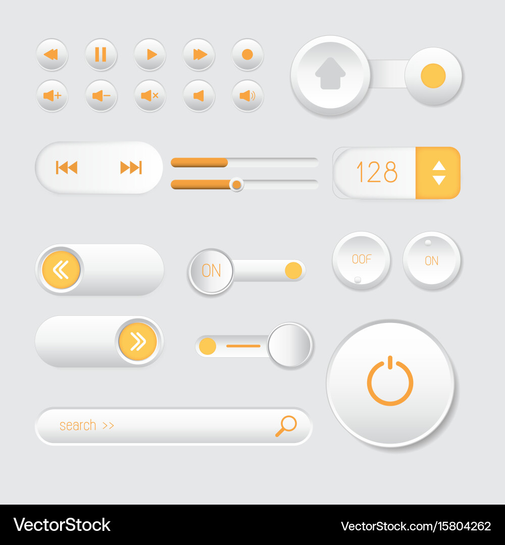 Rounded buttons set orange web vector image