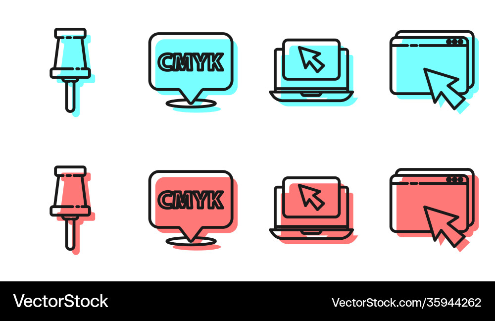 Set line laptop and cursor push pin speech Set line laptop and cursor push pin speech vector image