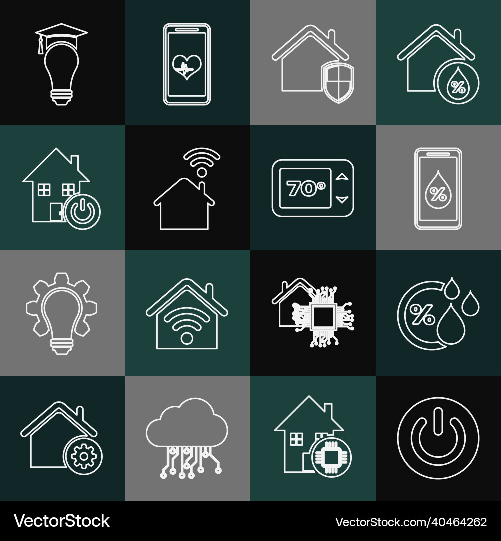 Set line power button humidity for smart home vector image