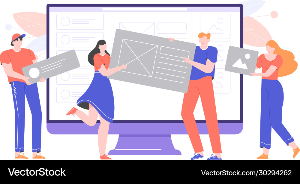 Web developers and designers build a website Vector Image