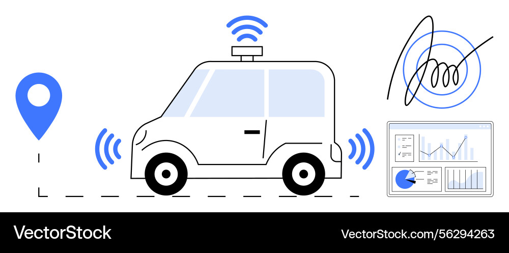 Autonomous vehicle with location marker data Autonomous vehicle with location marker data vector image