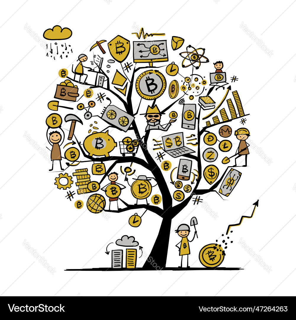 Cryptocurrency concept tree bitcoin mining Cryptocurrency concept tree bitcoin mining vector image