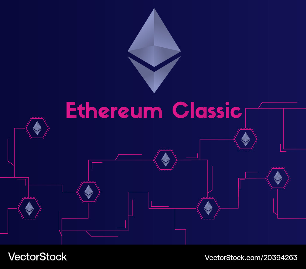 Ethereum classic blockchain on dark background vector image