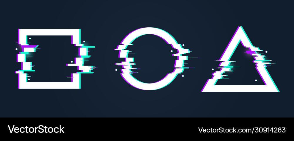 Glitch effect frames circle distorted shape Glitch effect frames circle distorted shape vector image