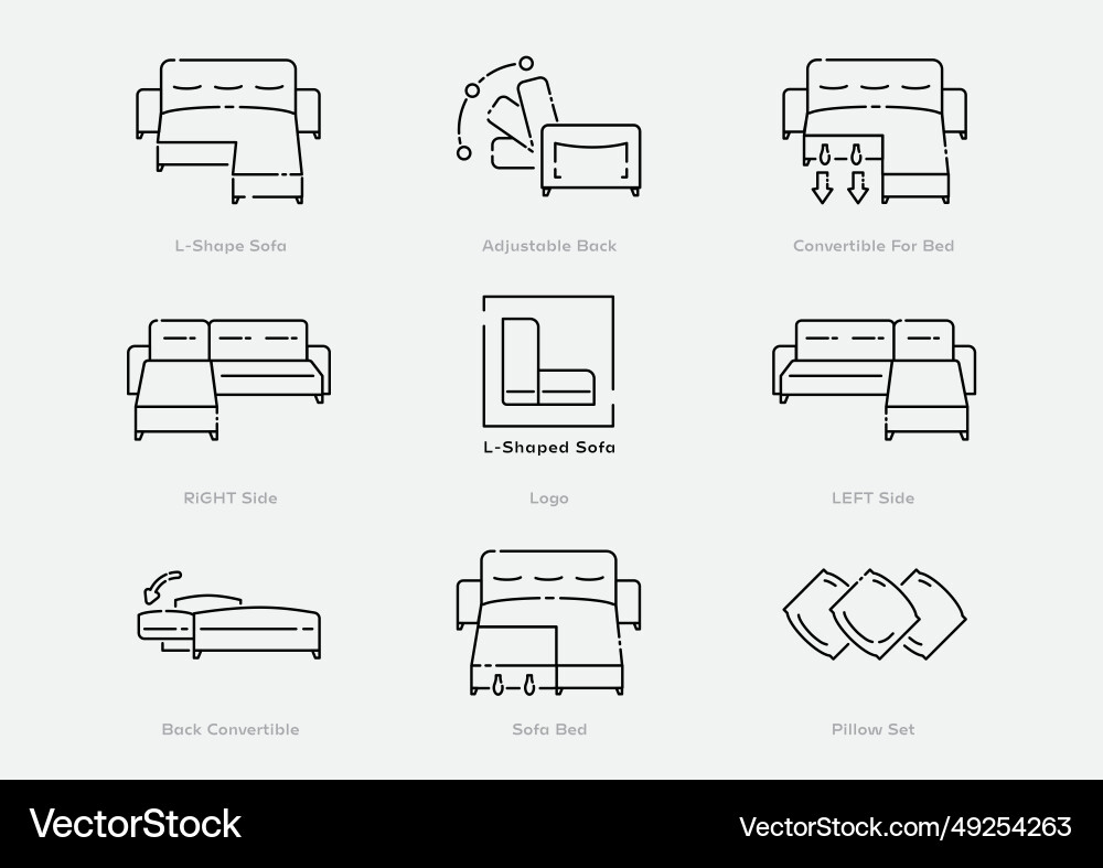 L shape smart sofa line icon set Vector Image