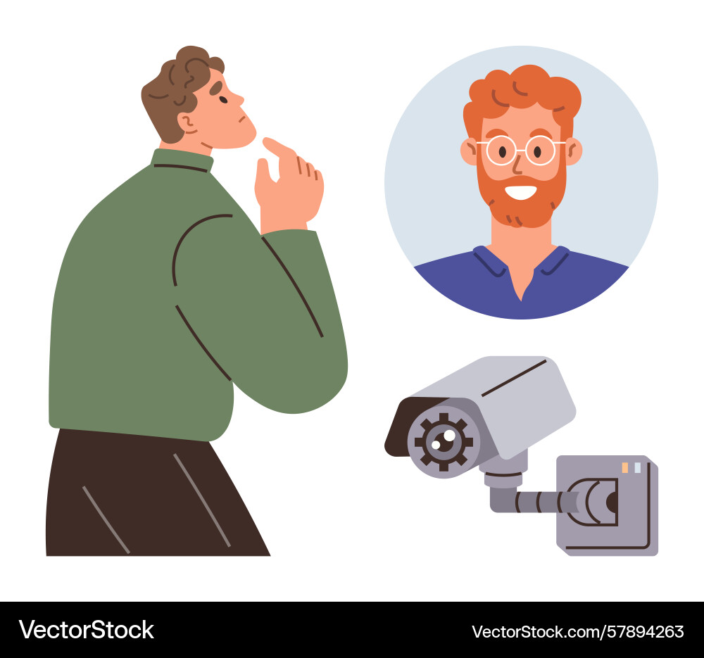 Man analyzing security camera footage with profile Vector Image