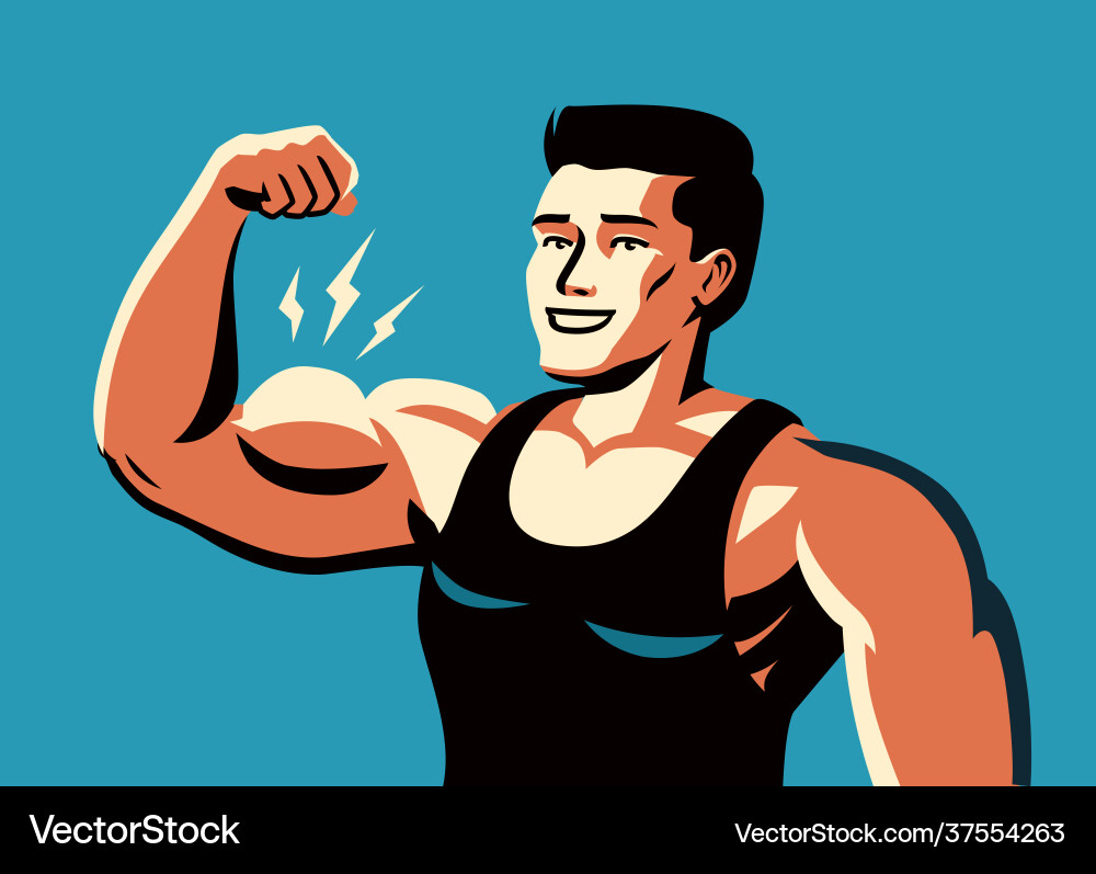 flexing Muscular man flexing arm straining strong biceps Vector Image