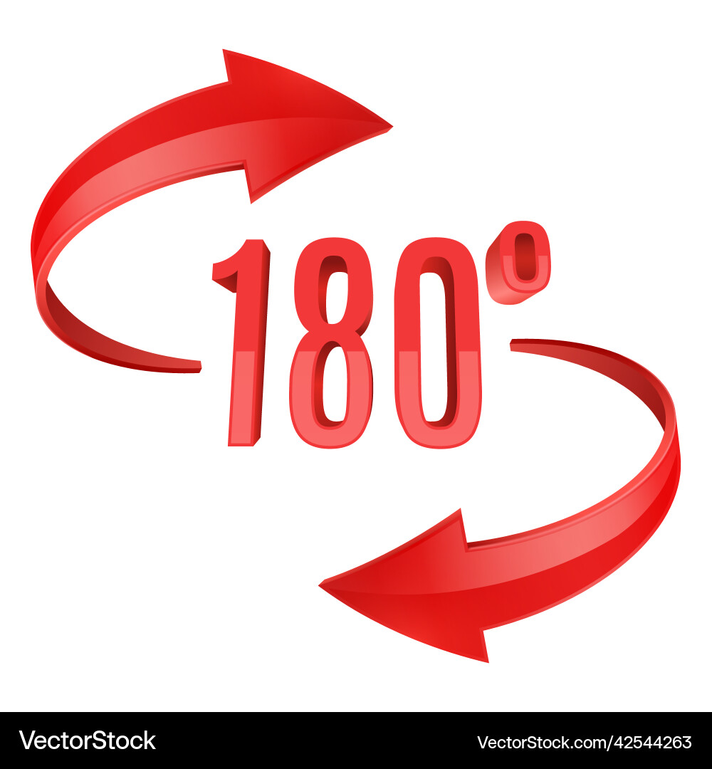 Red glossy 3d curve arrows and 180 degrees sing Red glossy 3d curve arrows and 180 degrees sing vector image