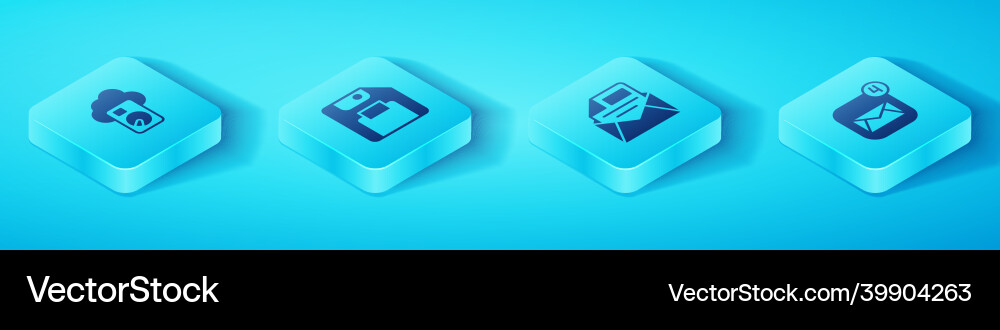 Set isometric cloud database floppy disk Set isometric cloud database floppy disk vector image