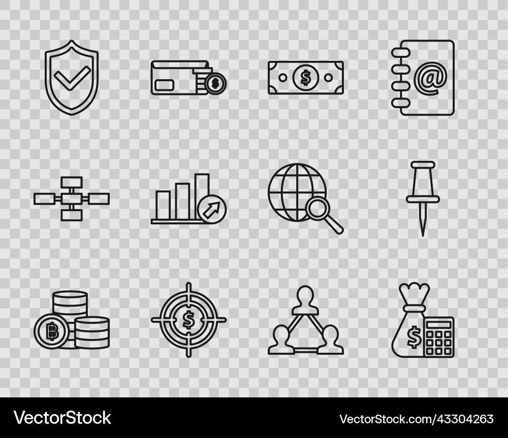 Set line cryptocurrency coin bitcoin shield check Set line cryptocurrency coin bitcoin shield check vector image