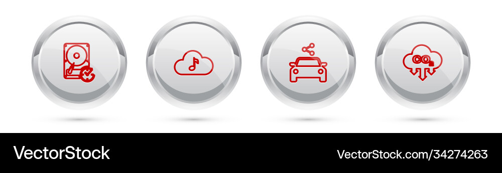 Set line hard disk drive with clockwise music Set line hard disk drive with clockwise music vector image