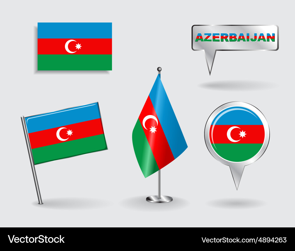 Set of azerbaijani pin icon and map pointer flags vector image