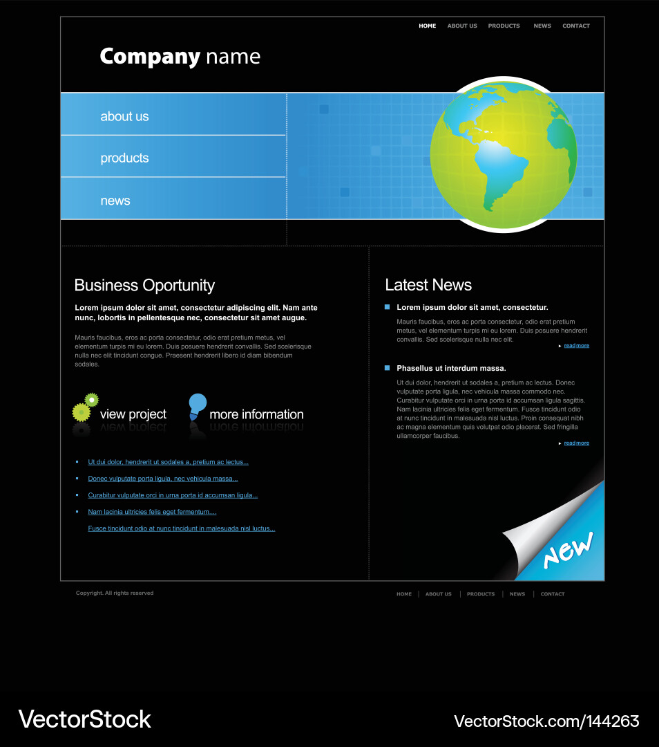 Website template with globe Vector Image