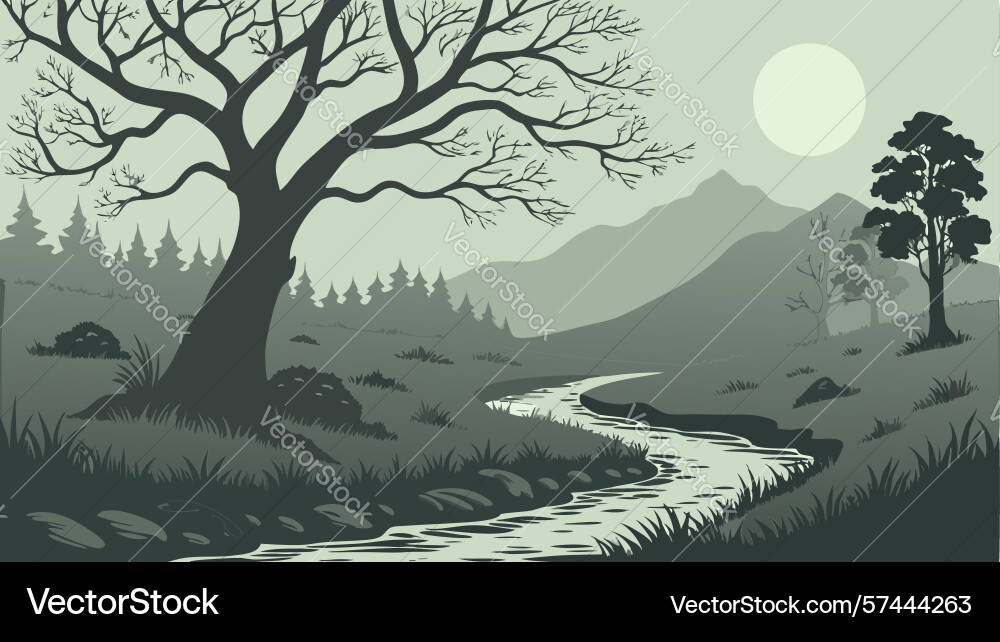 Winding path and tree in abstract landscape vector image