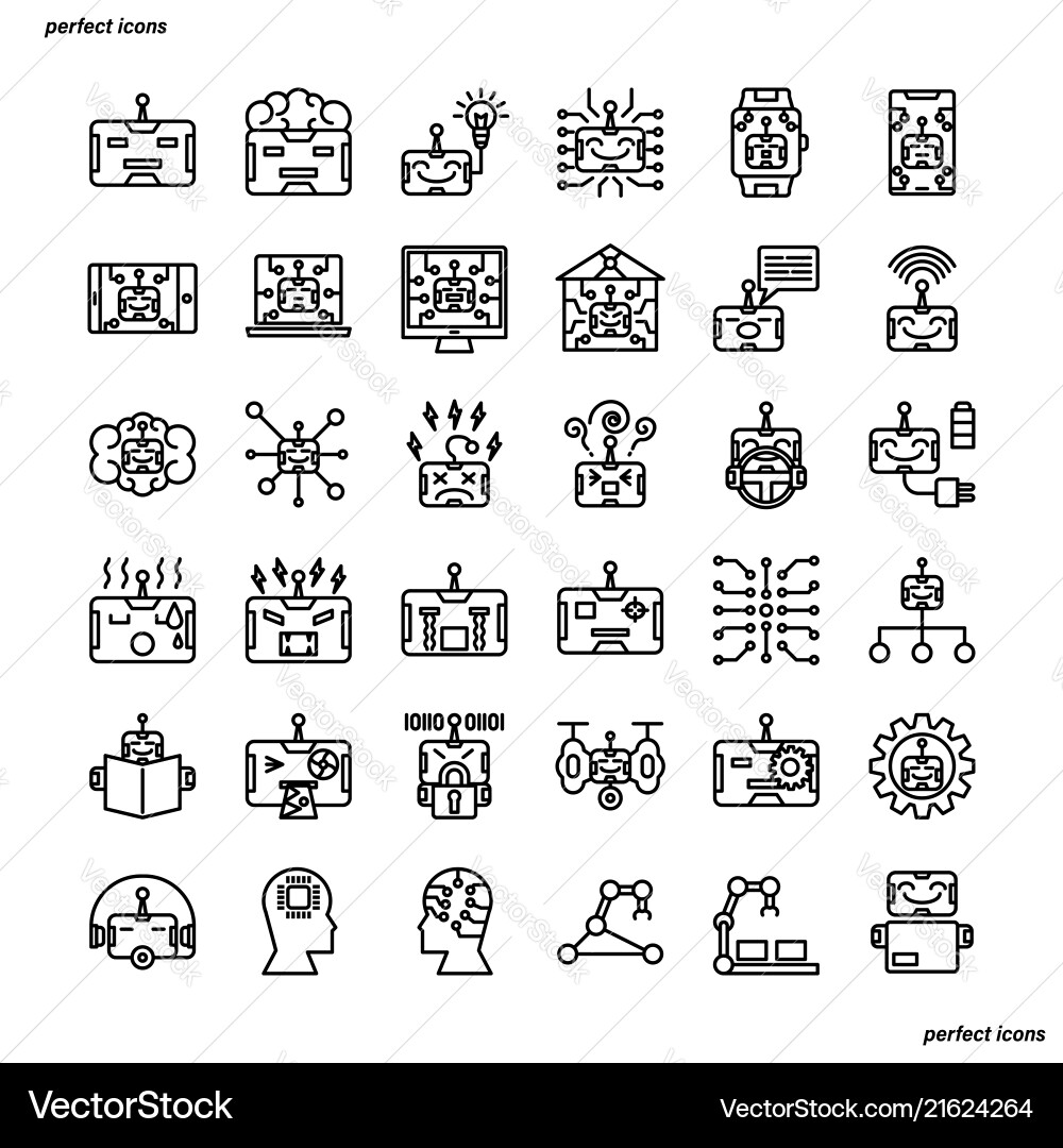 Android robot outline icons perfect pixel Android robot outline icons perfect pixel vector image