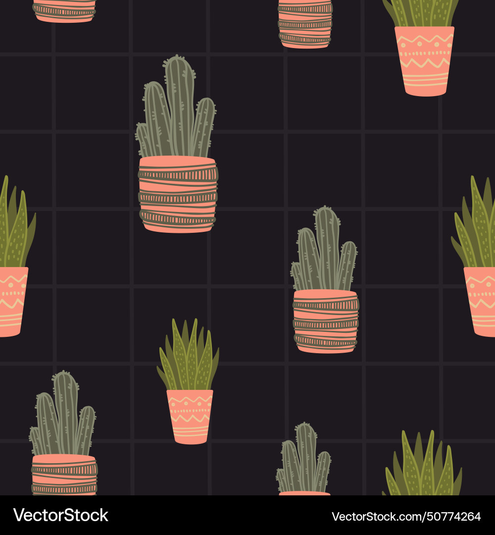 Cactus seamless pattern background Royalty Free Vector Image
