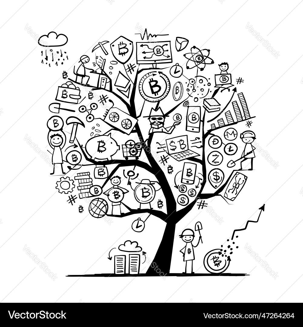 Cryptocurrency concept tree bitcoin mining – Royalty-Free Vector |  VectorStock