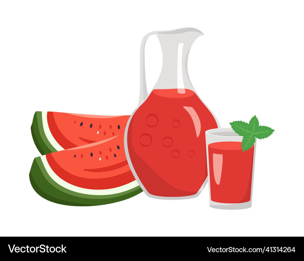 Jug und Glas mit Wassermelonsaft Frucht Jug und Glas mit Wassermelonsaft Frucht vektorbild