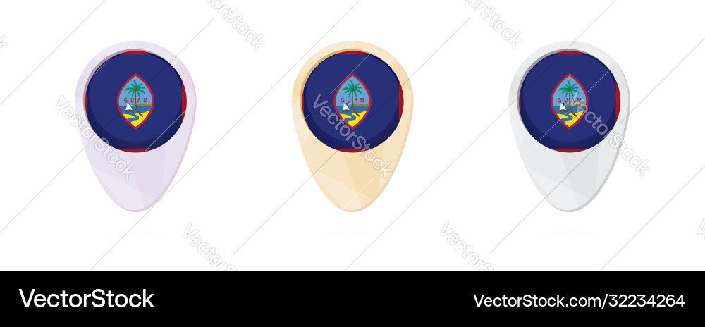 Map markers with flag guam 3 color versions vector image