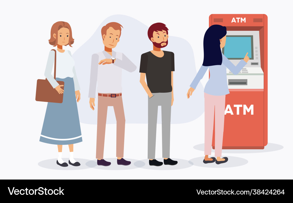 People are queue at atm machinewaiting Vector Image