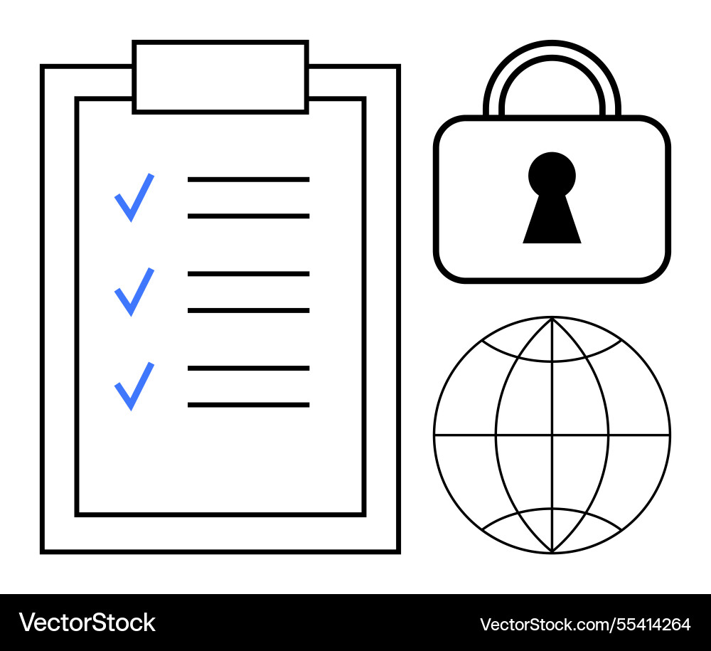 Security checklist with padlock and global network Vector Image