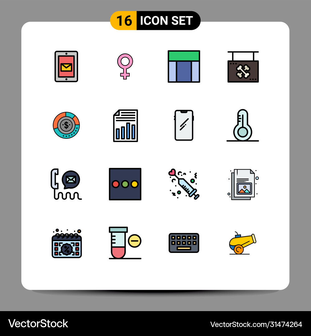 Set 16 flat color filled lines on grid Vector Image