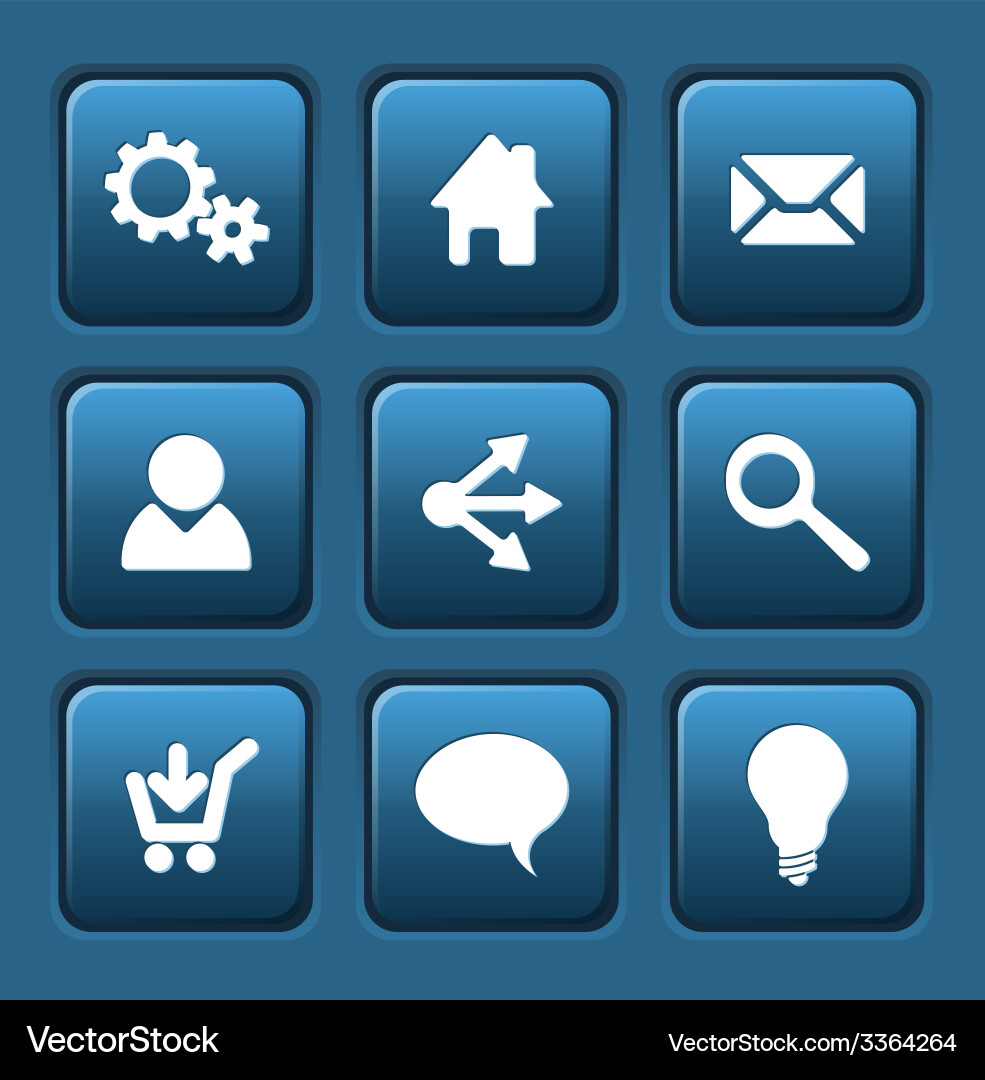 Set of blue web square buttons vector image