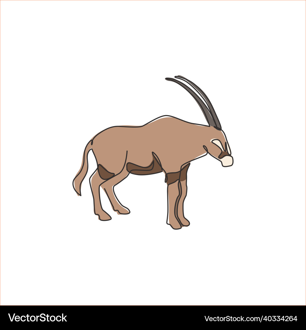 Single continuous line drawing of dashing oryx Single continuous line drawing of dashing oryx Vector Image