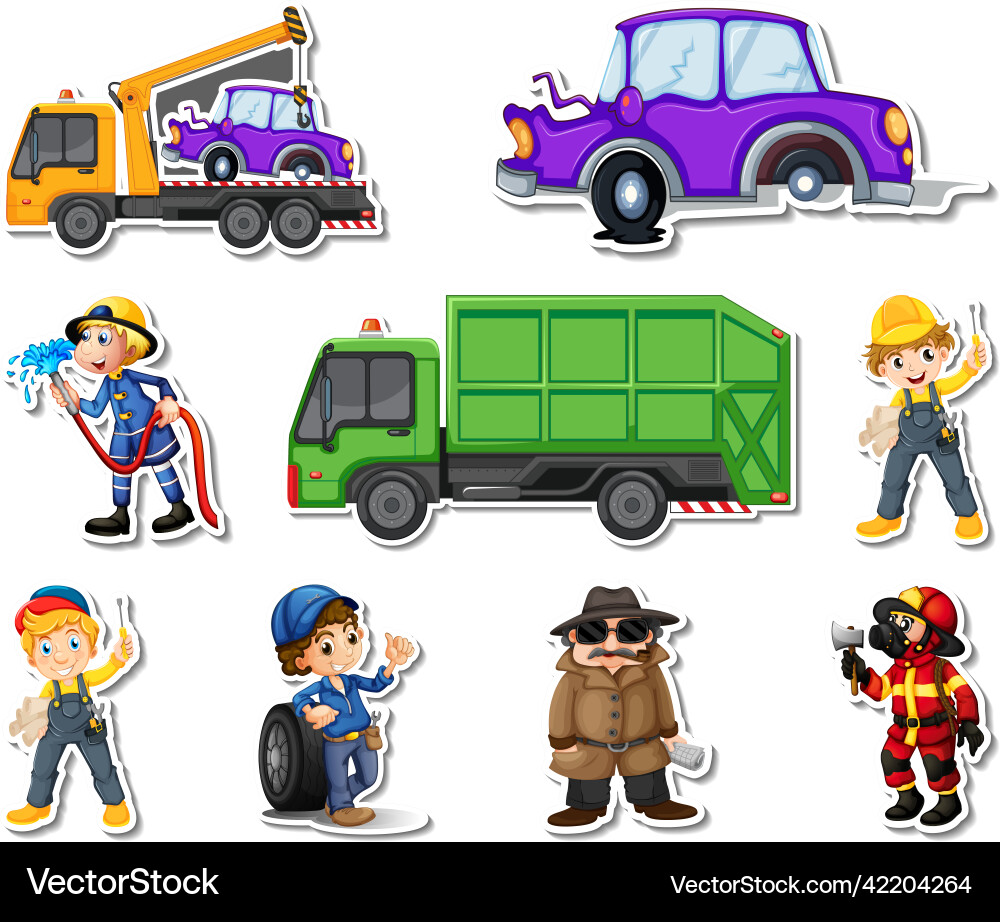 Sticker set of professions characters and objects Vector Image