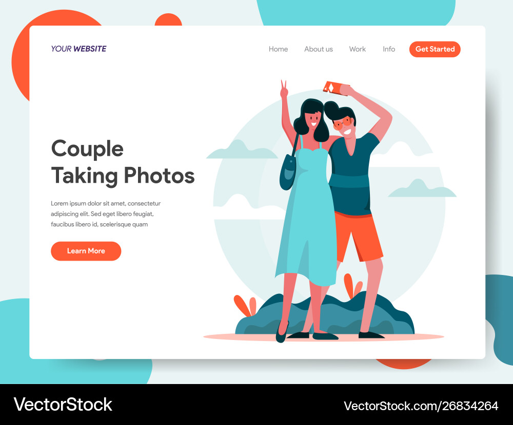 Travelling couple taking photos together Travelling couple taking photos together vector image