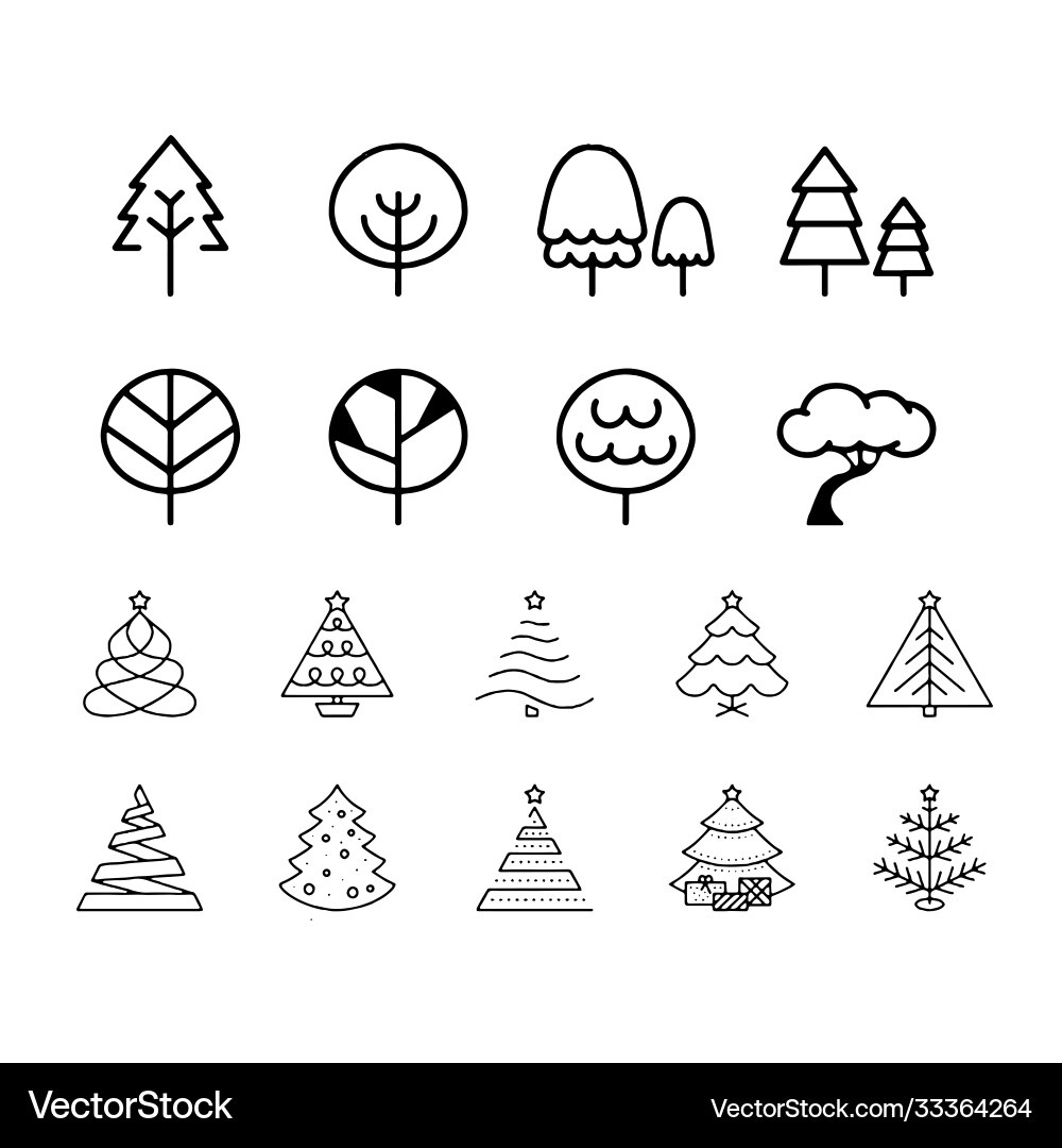Tree icon set black and white color trees Tree icon set black and white color trees vector image