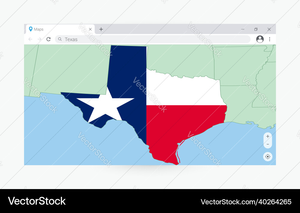 Browser window with map of texas searching vector image